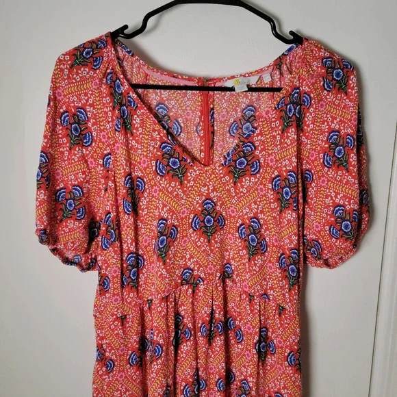 Boden Floral Print Tiered Midi Dress in Fire Poppy | Boden Dress | Size 10L - Picture 3 of 10